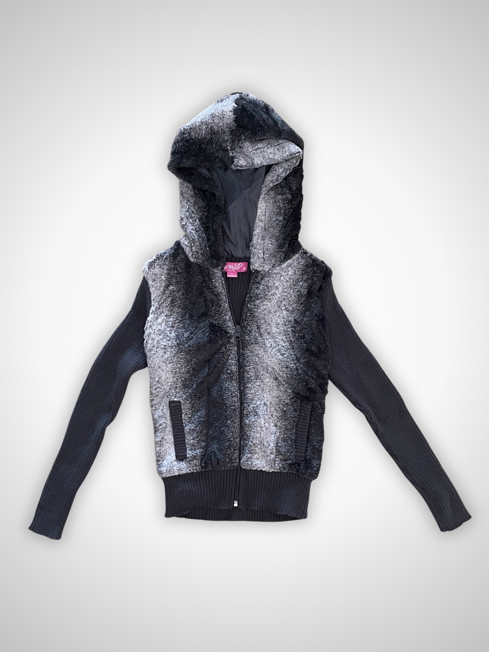 Say What? Girls Gray Faux Fur Hooded Zip Jacket XL